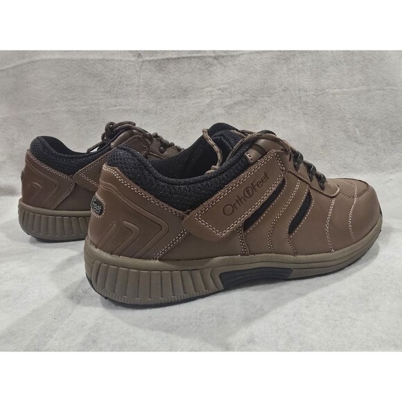 Orthofeet Shreveport 644 Men\'s 11 Wide Brown Leather Tie-Less Sneakers NIB main image 5